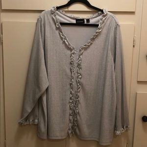 Silver ruffled blouse - size 30/32